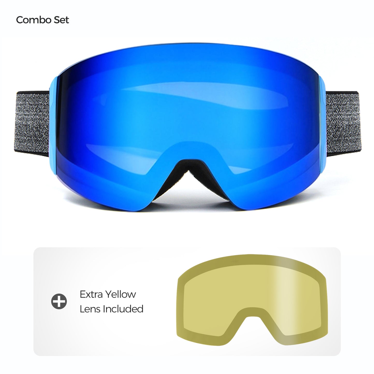 QuickSwap magnetic ski goggles with Grey Revo Blue lens and included yellow lens