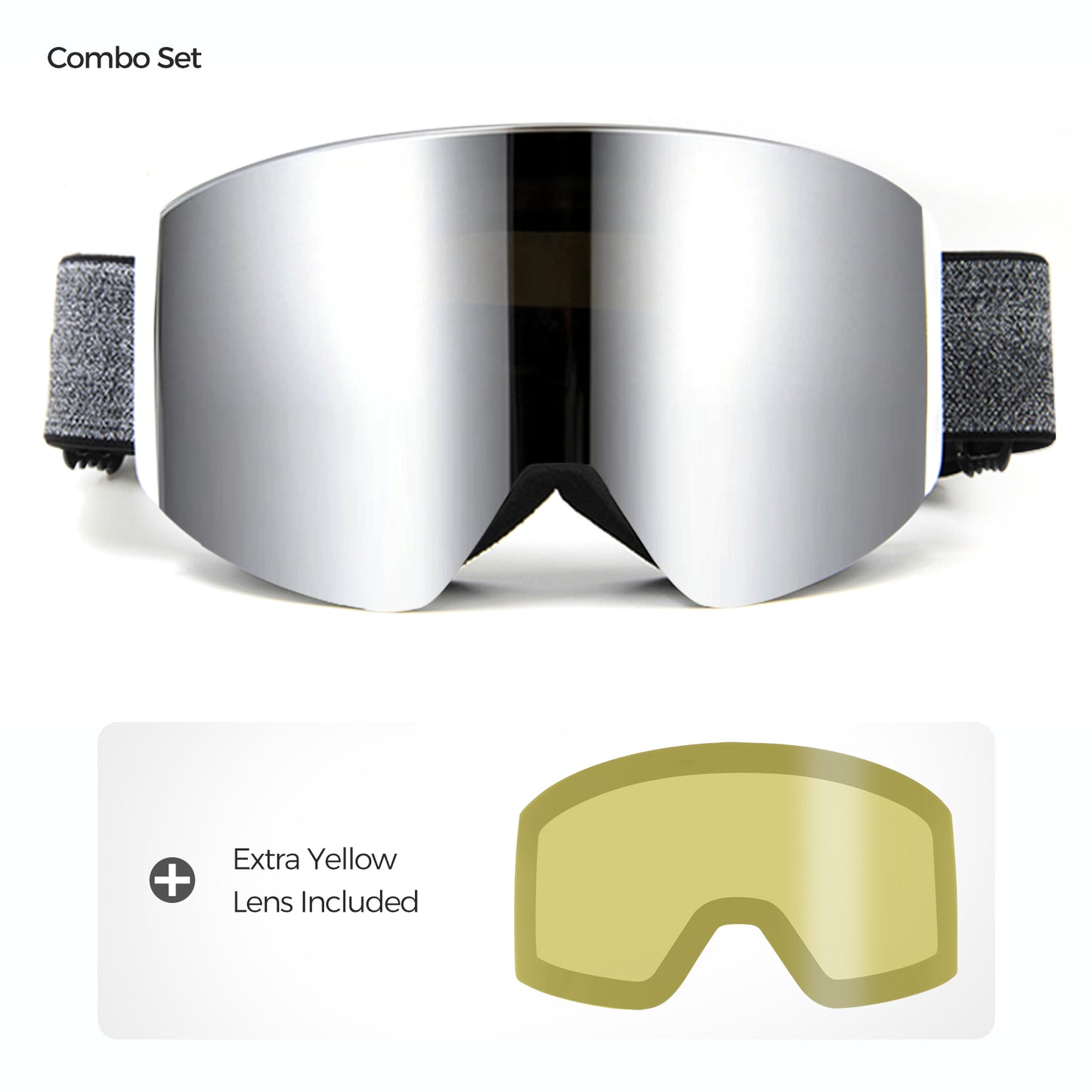 QuickSwap magnetic ski goggles with Grey Revo Purple lens and included yellow lens