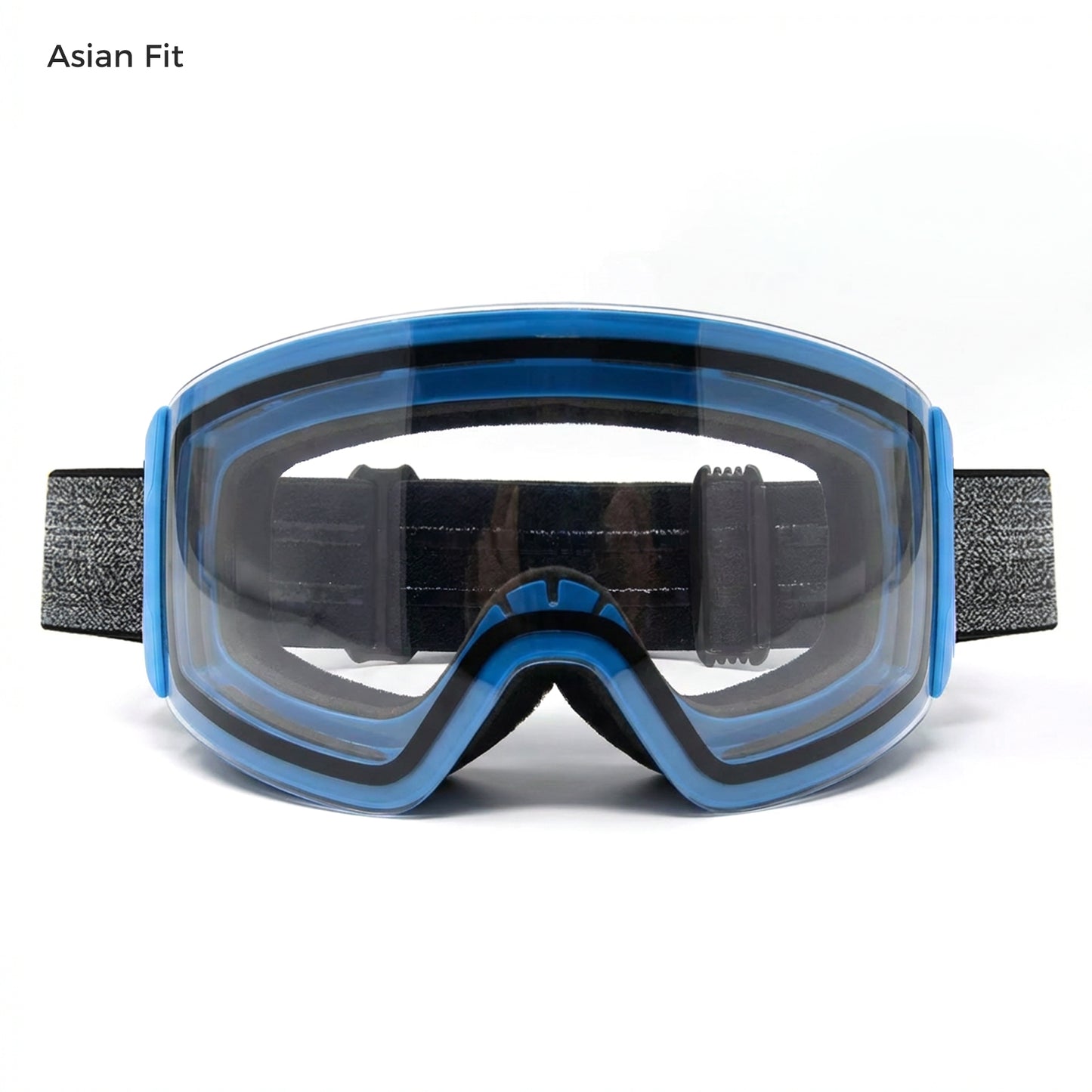 QuickSwap magnetic ski goggles with matte blue frame and clear night lens