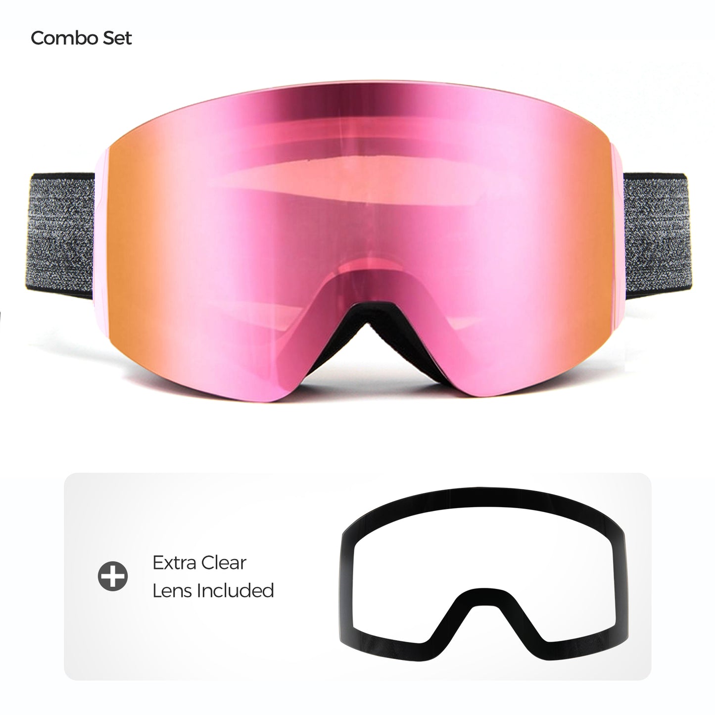 QuickSwap magnetic ski goggles with Grey Revo Pink lens and included clear lens