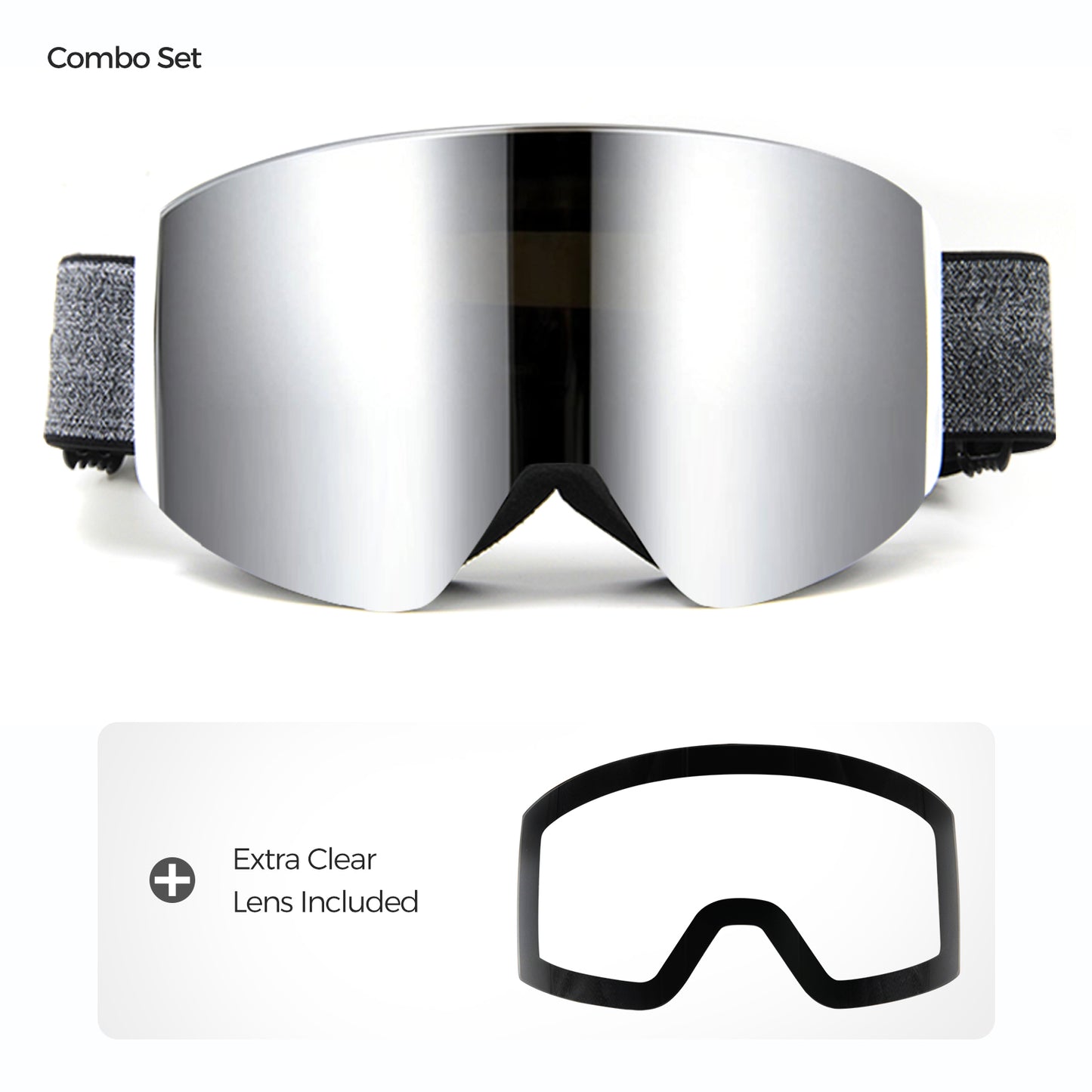 QuickSwap magnetic ski goggles with Grey Silver lens and included clear lens