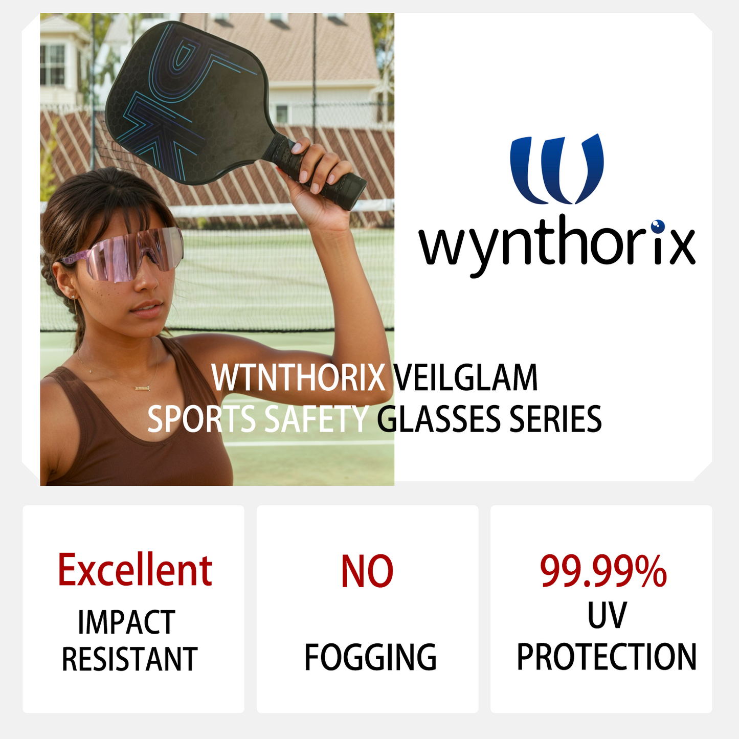 Wynthorix sports eyewear with purple crystal frame flatters all skin tones and shines under the sun—helping you become the diva of the court.