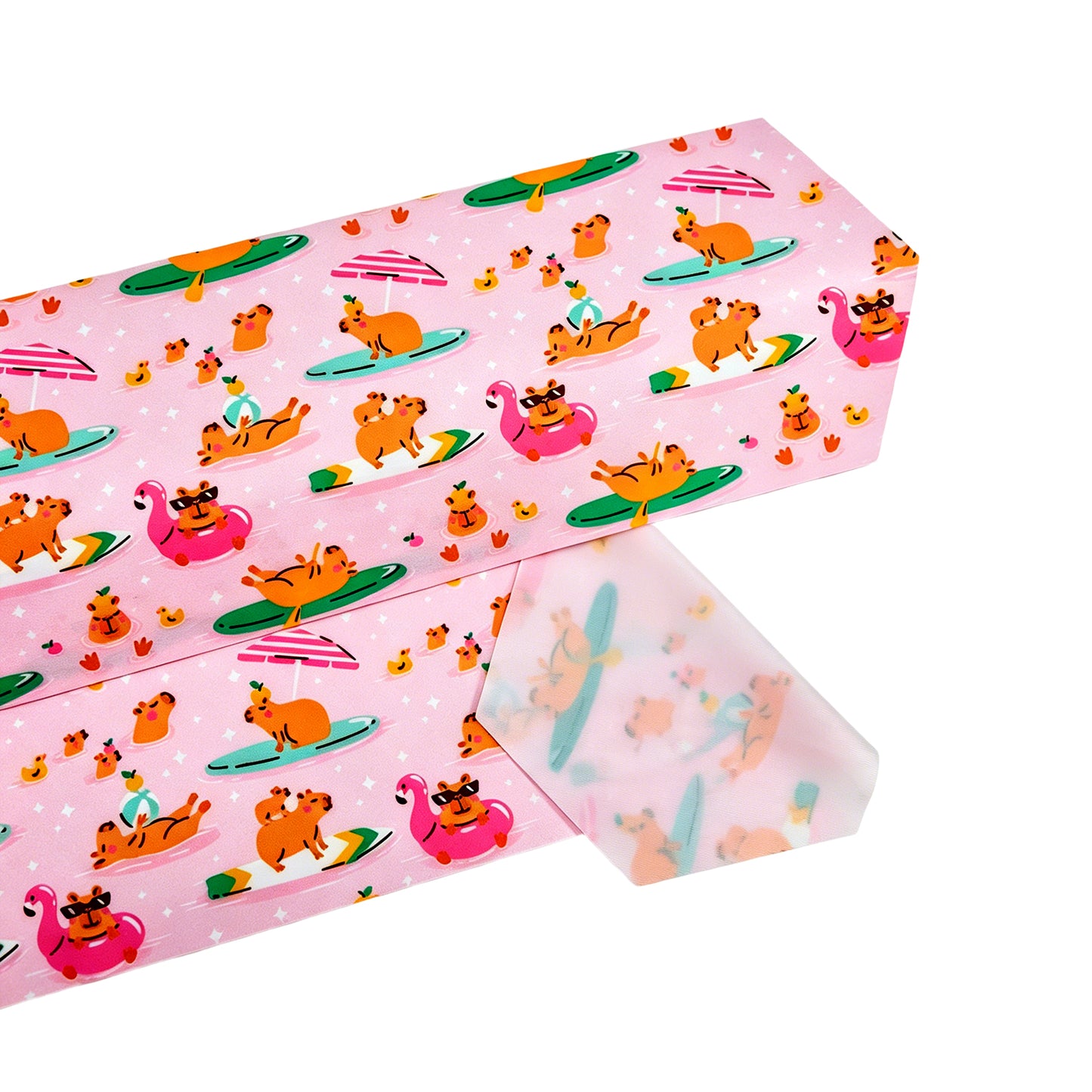 Angled view of several Flamingo Fun no-hair-pulling fabric strap for EasyStrap kids swim goggles