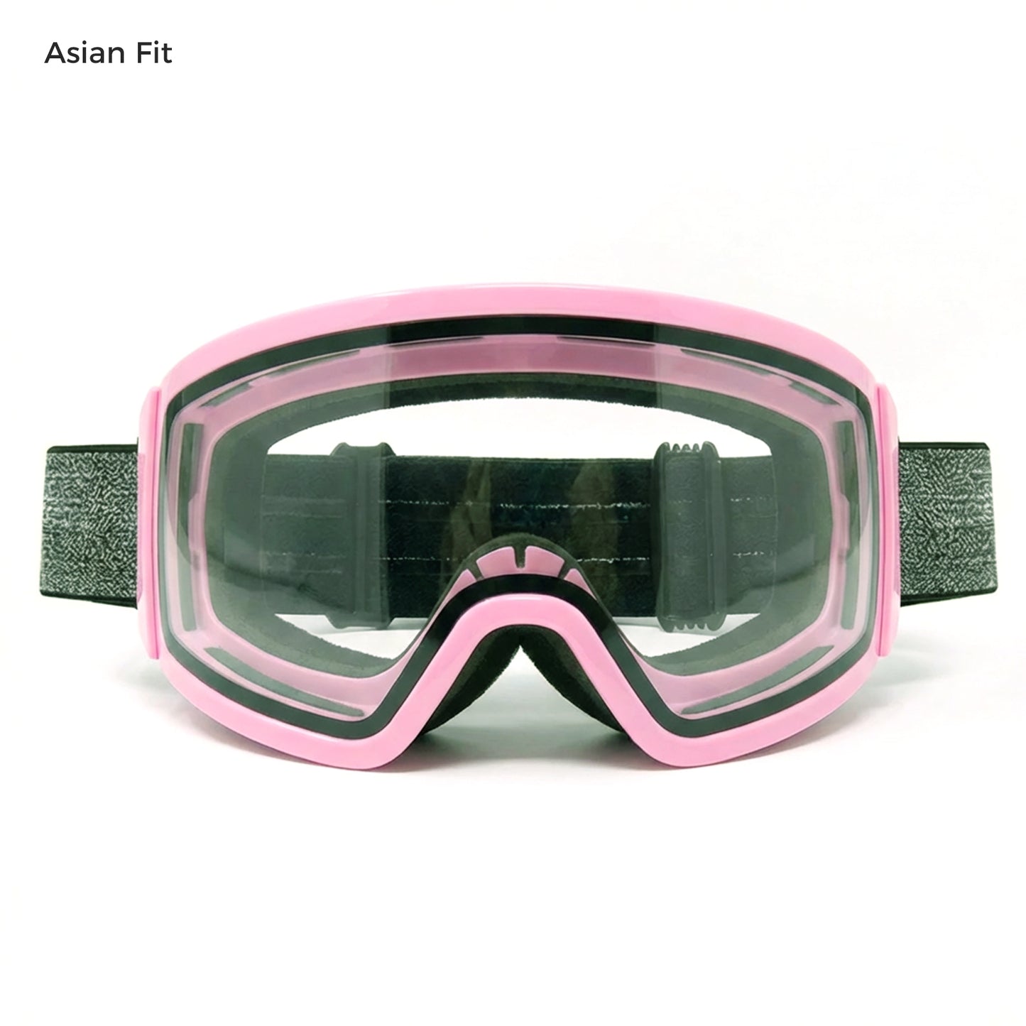 QuickSwap magnetic ski goggles with matte pink frame and clear night lens