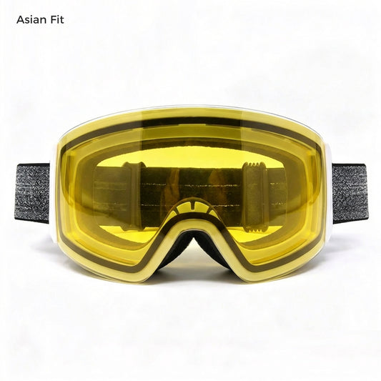 QuickSwap magnetic ski goggles with matte white frame and yellow low-light lens