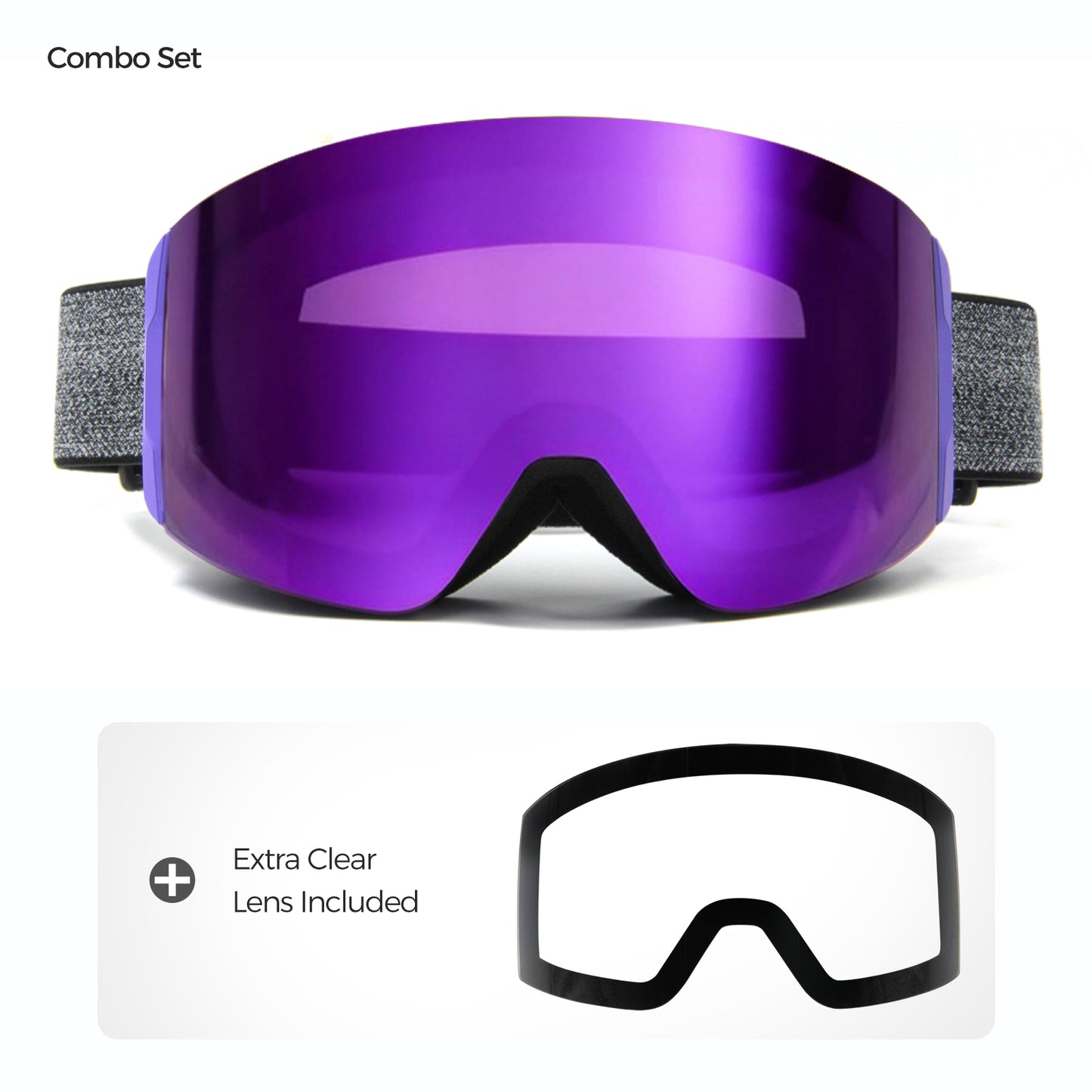  QuickSwap magnetic ski goggles with Grey Revo Purple lens and included clear lens