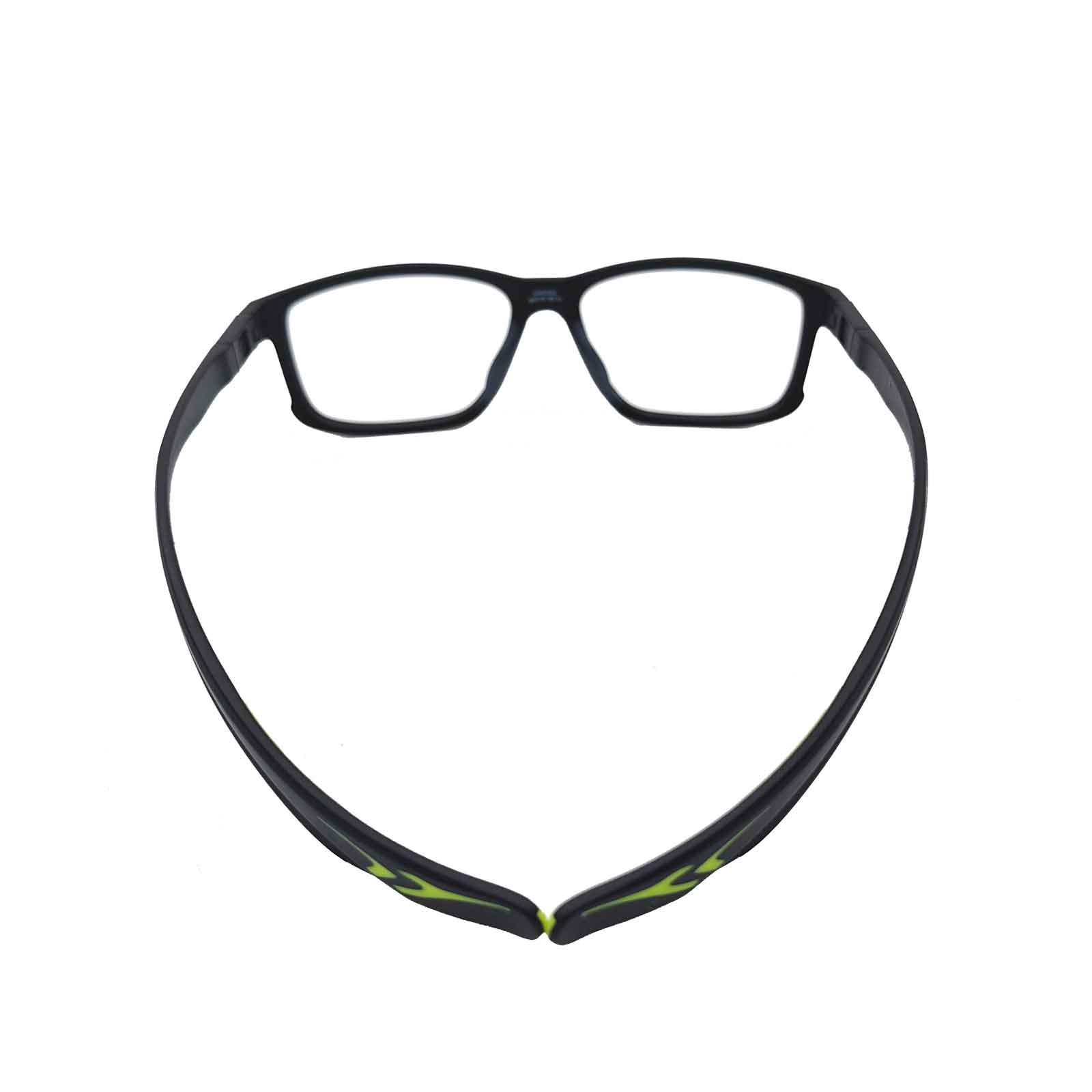 ERX prescription sports glasses come with neon green sports temples and black-and-yellow universal temples.Show our full wrap design.