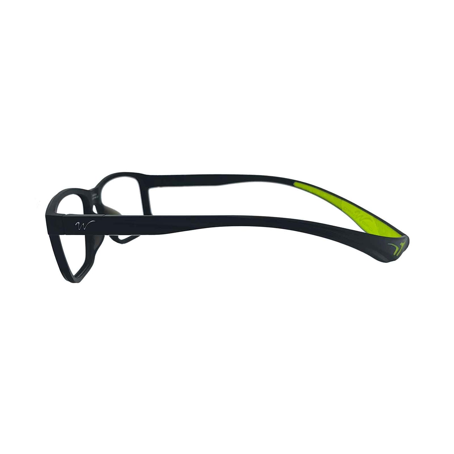 Wynthorix E Rx Sports Prescription Glasses Green-Black&White, showcase the elegant lines of the side sports temple design.