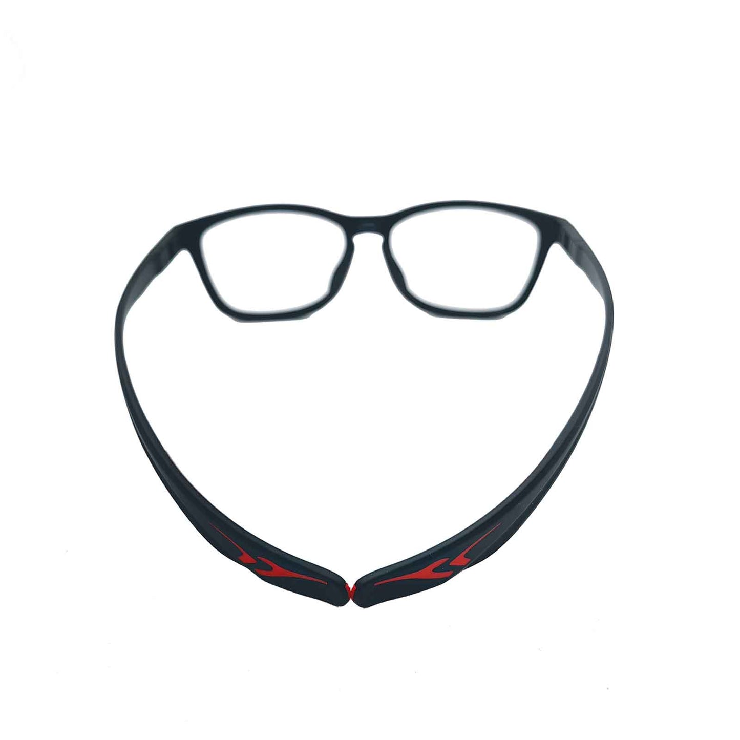 ERX prescription sports glasses are equipped with red sports temples and black universal temples, showcasing our full wraparound design.