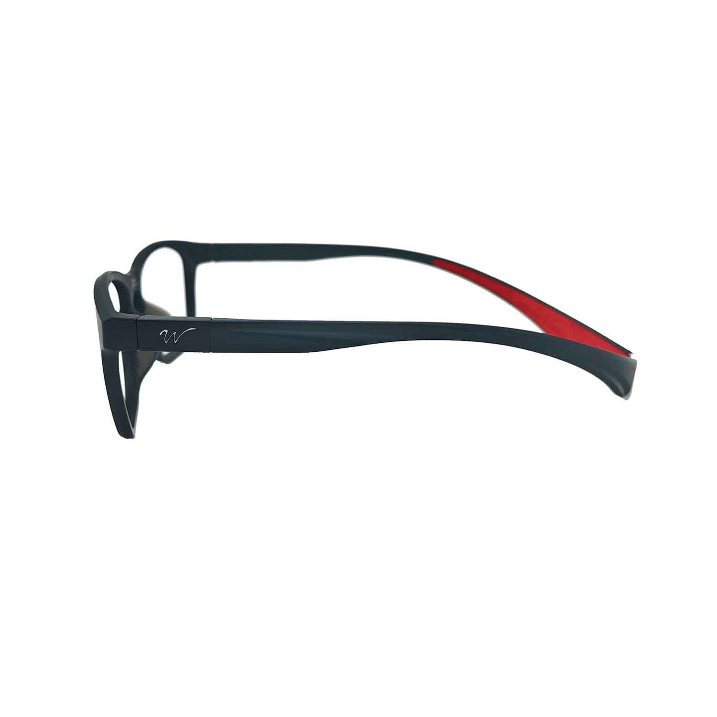 Wynthorix E Rx sport frames prescription glasses in red-black highlight the sleek lines of the sports temple design on the sides.