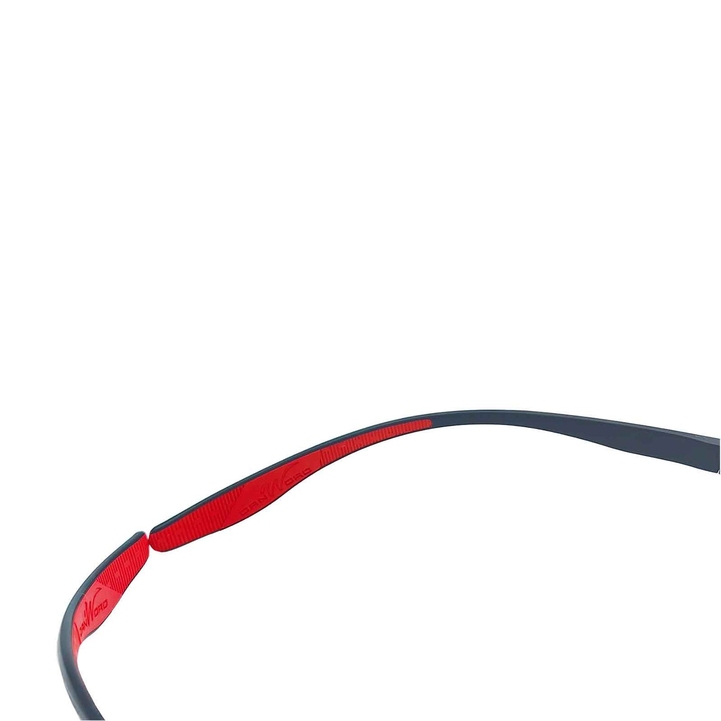 ERX sport frames prescription glasses include red sports temples featuring rubber grips with clear, visible stripes for enhanced stability and comfort.