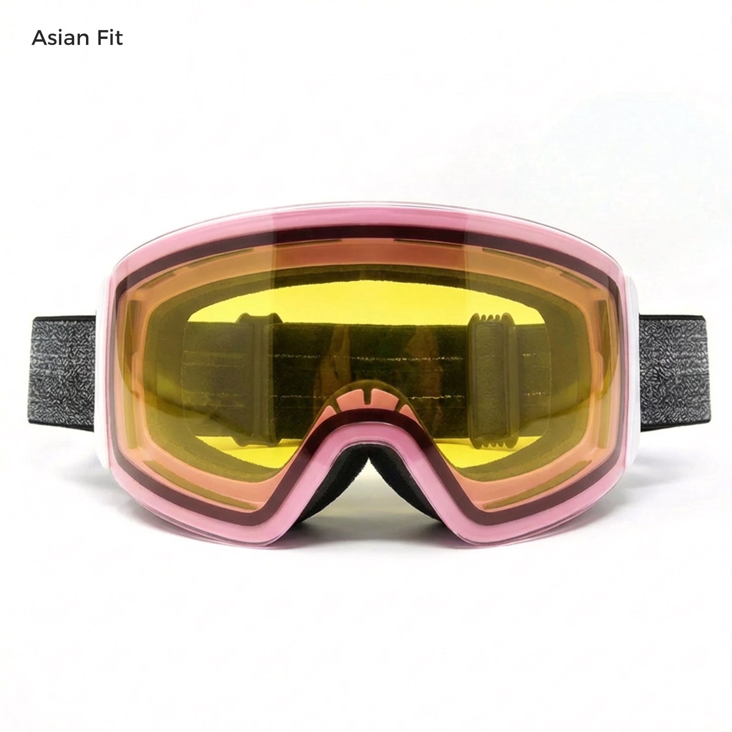 QuickSwap magnetic ski goggles with matte pink frame and yellow low-light lens