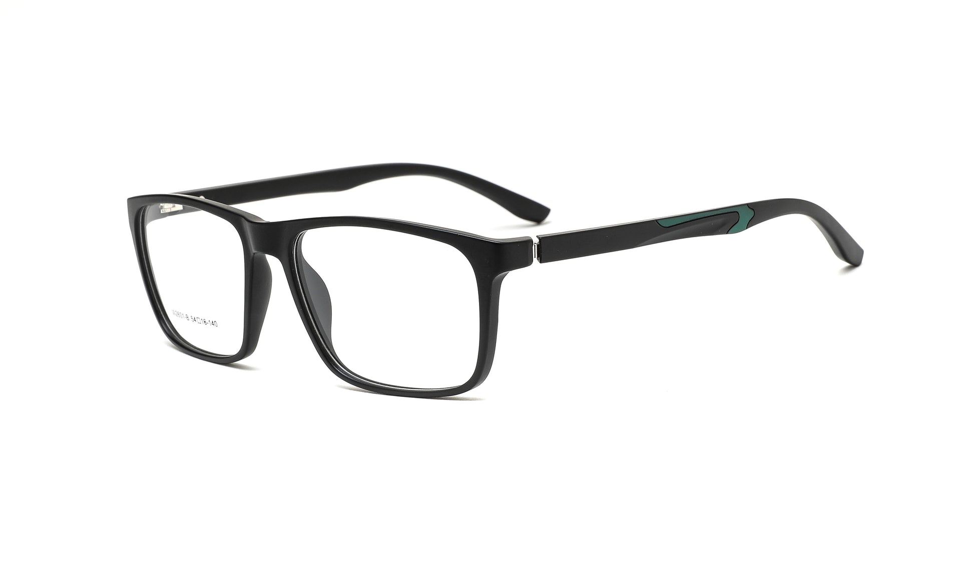 Best eyeglasses for men available in various colors—this pair features a black frame with dark green accents, evoking a sporty vibe.