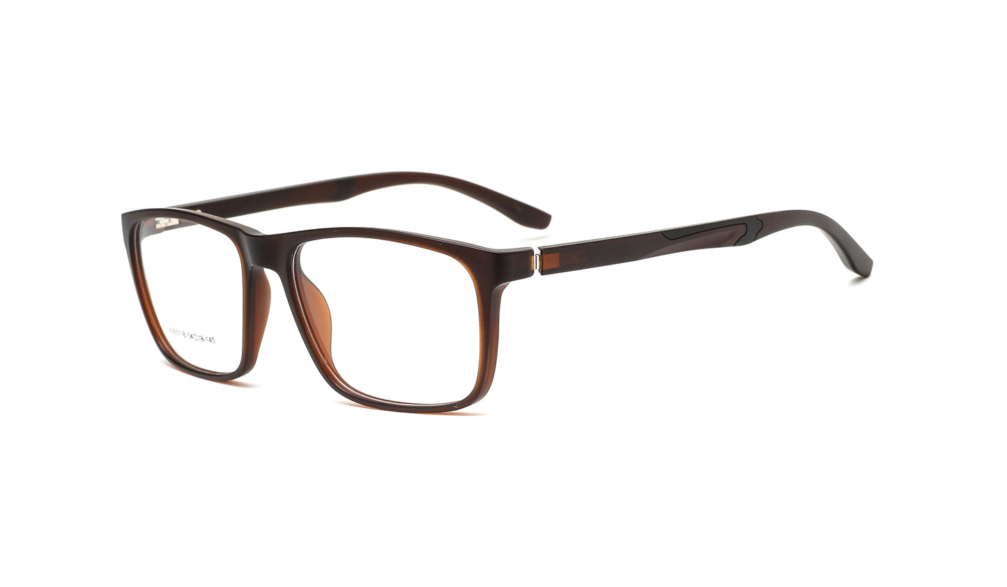 Best male eyeglasses feature a frosted transparent brown frame with sleek black accents, exuding a refined, gentlemanly style for any occasion.