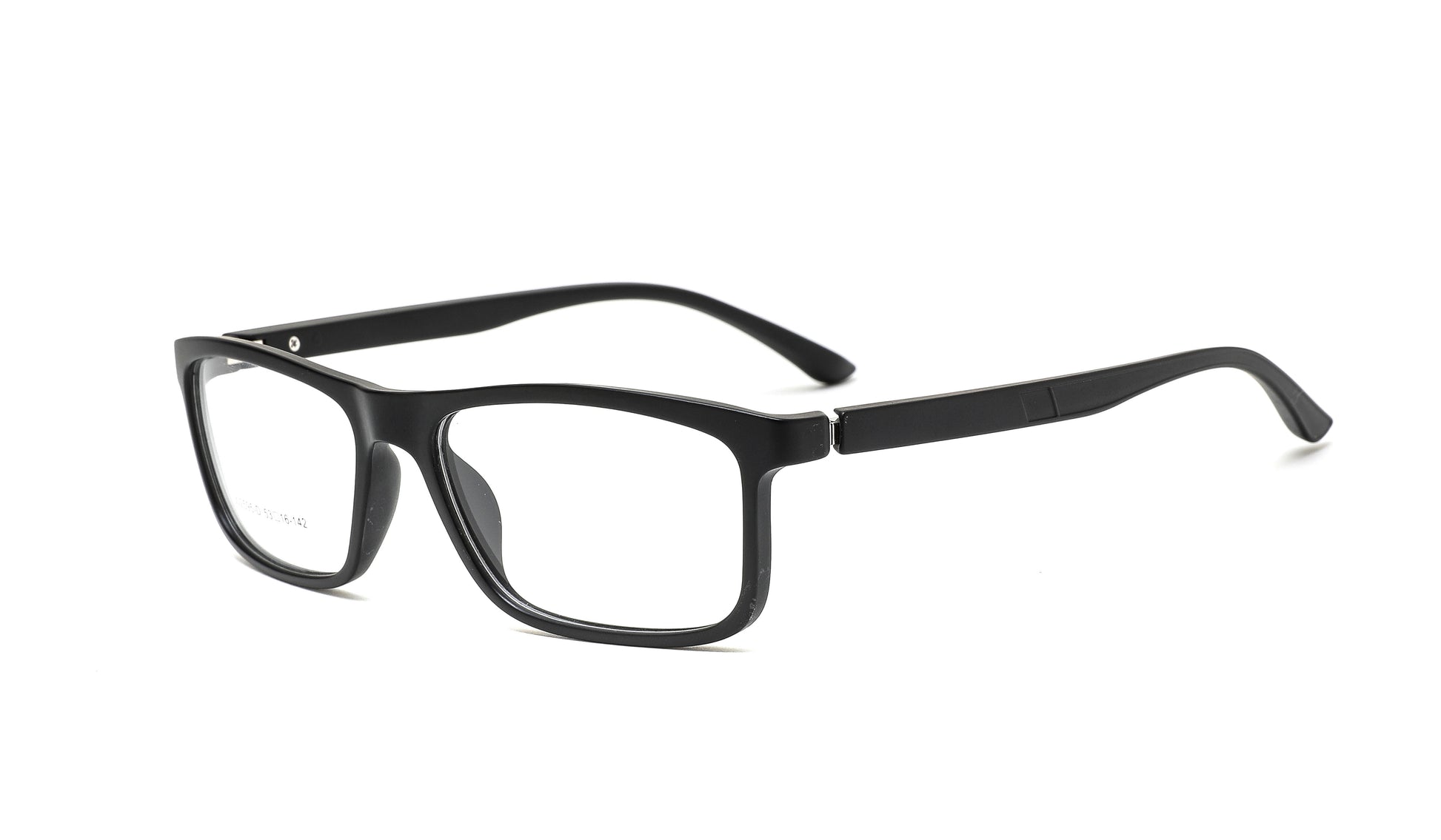 Black square eyeglasses in a full black design—timeless, practical style with a classic square lens shape for everyday wear.