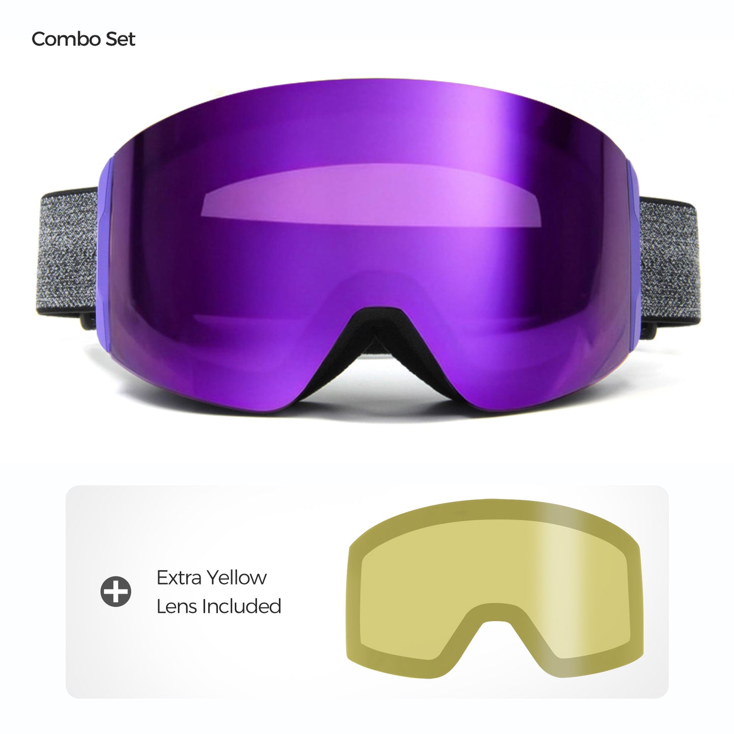  QuickSwap magnetic ski goggles with Grey Revo Purple lens and included clear lens