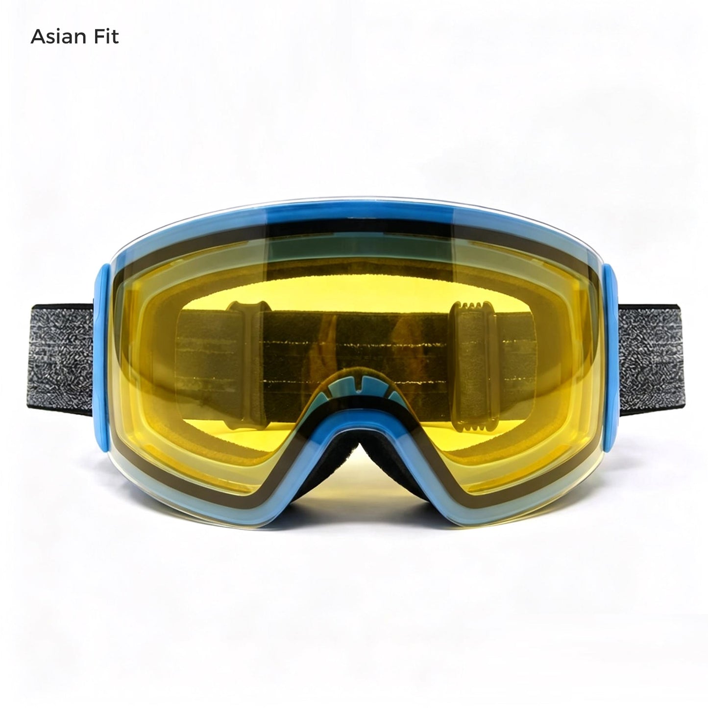 QuickSwap magnetic ski goggles with matte blue frame and yellow low-light lens