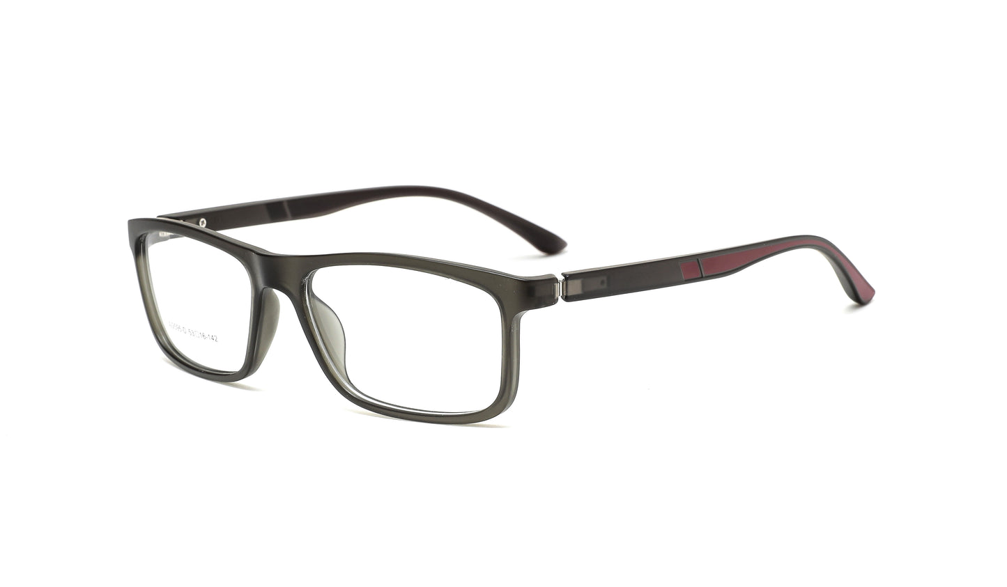 Computer glasses with anti-glare coating featuring a gray frosted frame and subtle burgundy accents—an understated, luxurious choice for everyday use.