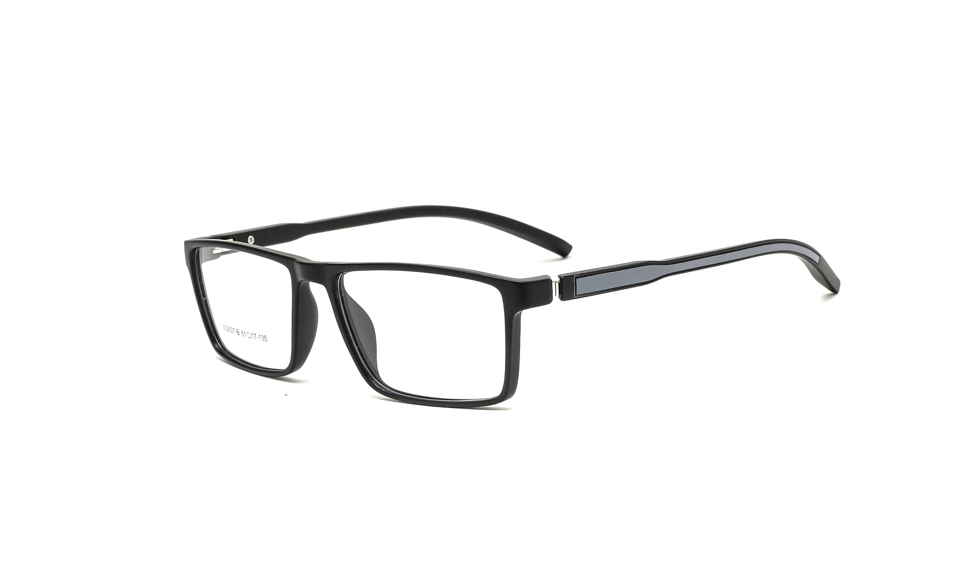 Cute glasses for guys featuring a black frame with gray temple accents—timeless and versatile for any setting, from casual to professional.