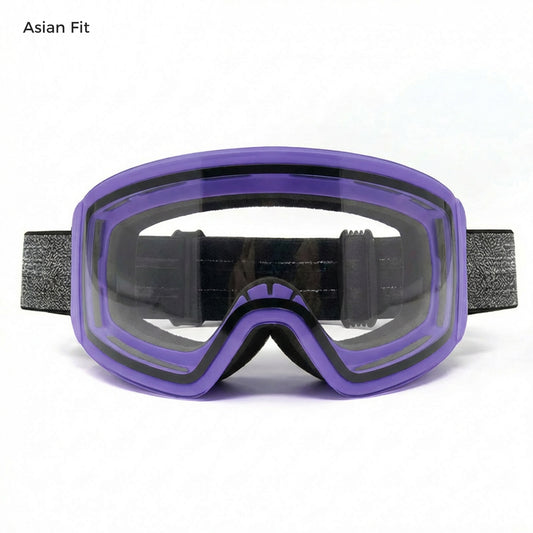 QuickSwap magnetic ski goggles with matte purple frame and clear night lens