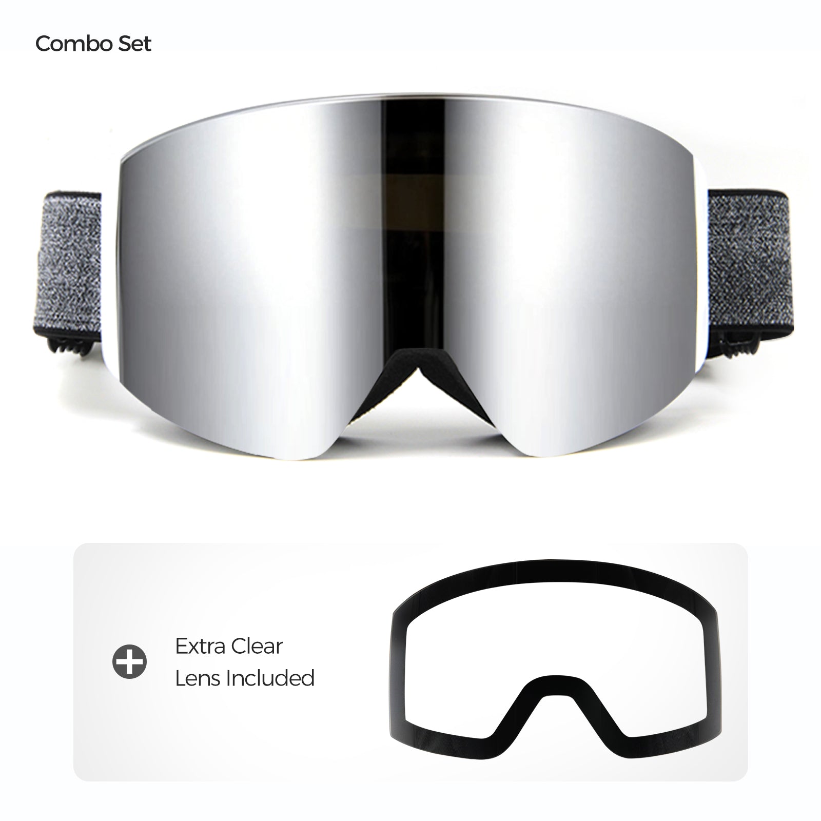 QuickSwap magnetic ski goggles with Grey Silver lens and included clear lens