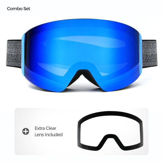 QuickSwap magnetic ski goggles with Grey Revo Blue lens and included clear lens