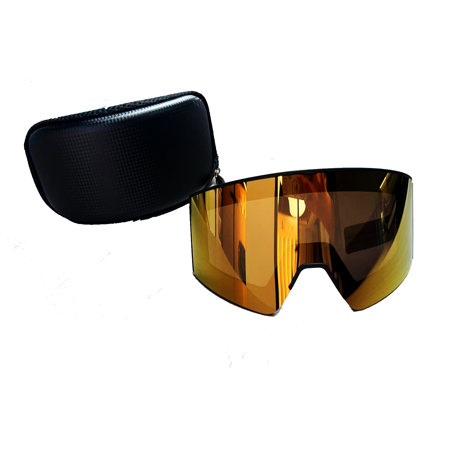 Gold heated snow goggles with black frames offer a stylish black-and-gold combo, perfect for trendsetters. VLT of 17% is ideal for strong sunlight.