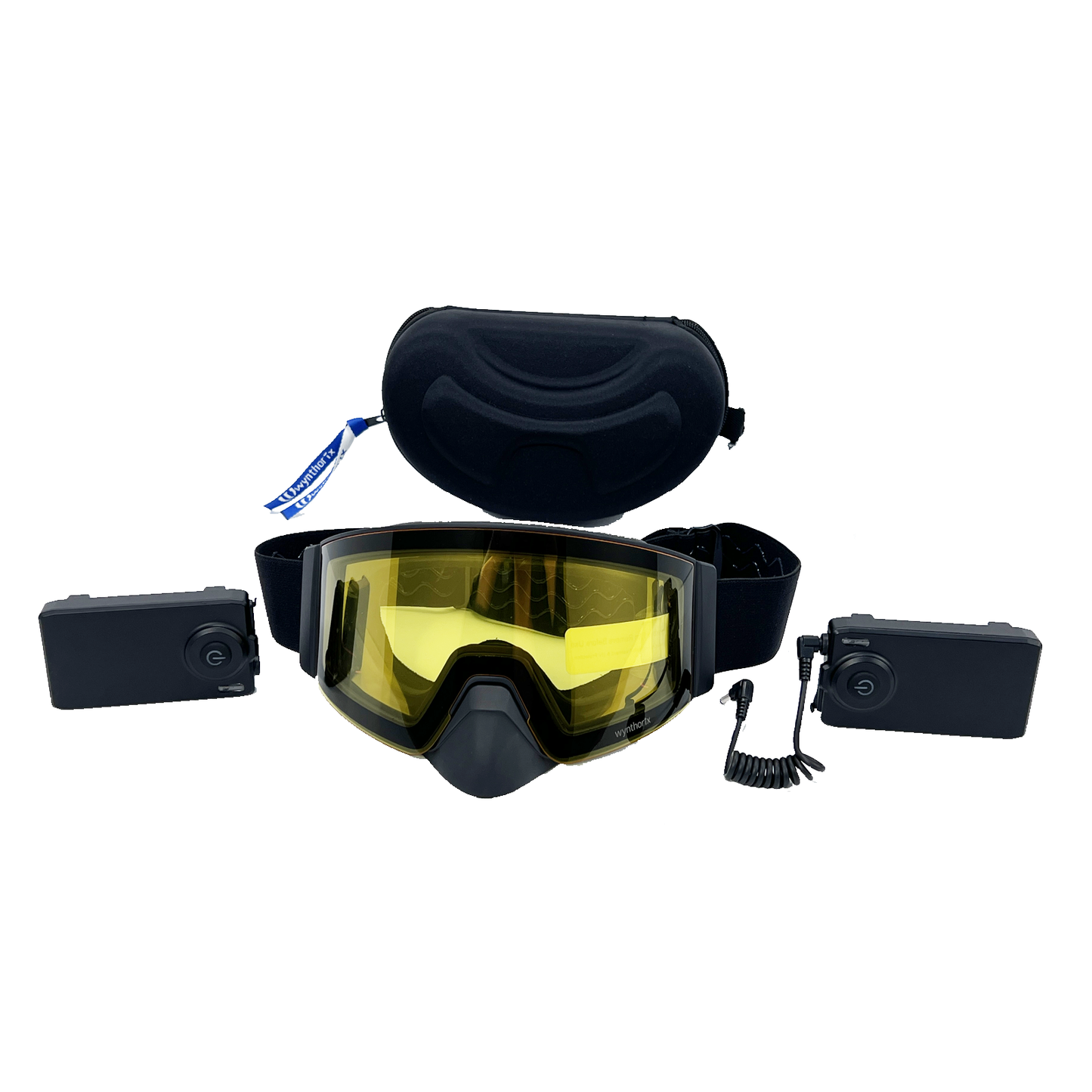 H22 MistAway heated goggles accommodate various battery placements with extended short and long cables for side, back, or pocket storage.