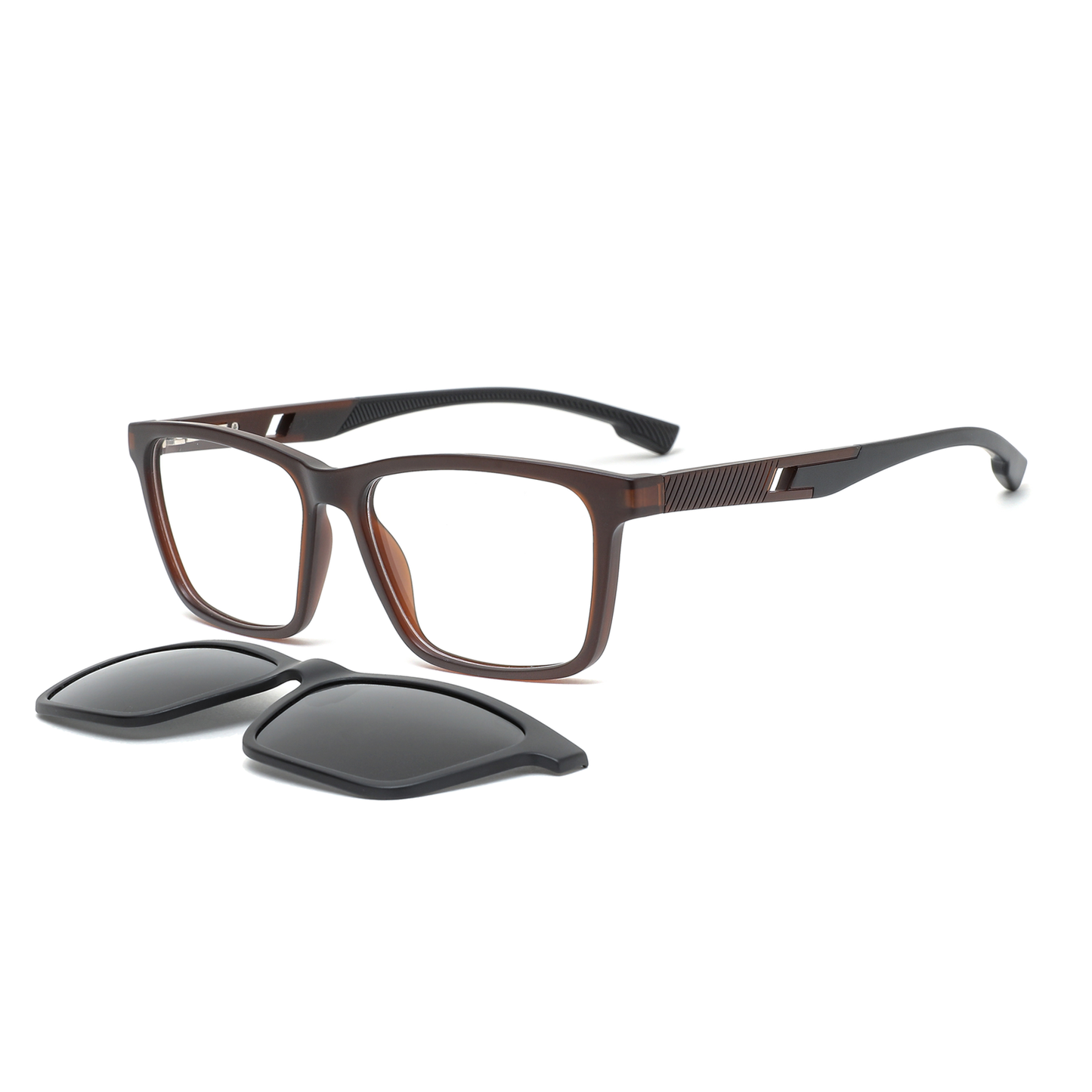 Magnetic sunglasses with a stylish hollow design and subtle diagonal texture on the temples, offering a unique, refined look without overstatement.