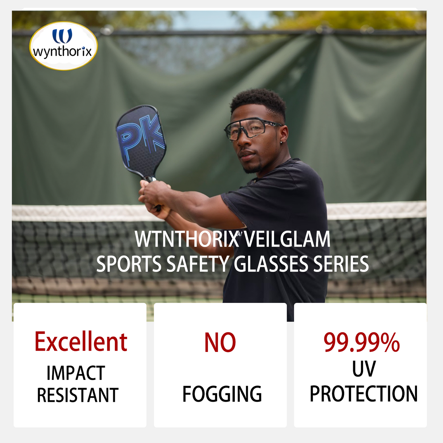 The ergonomic design of Wynthorix pickleball protective eyewear evenly distributes pressure points, ensuring a comfortable, barely-there fit.