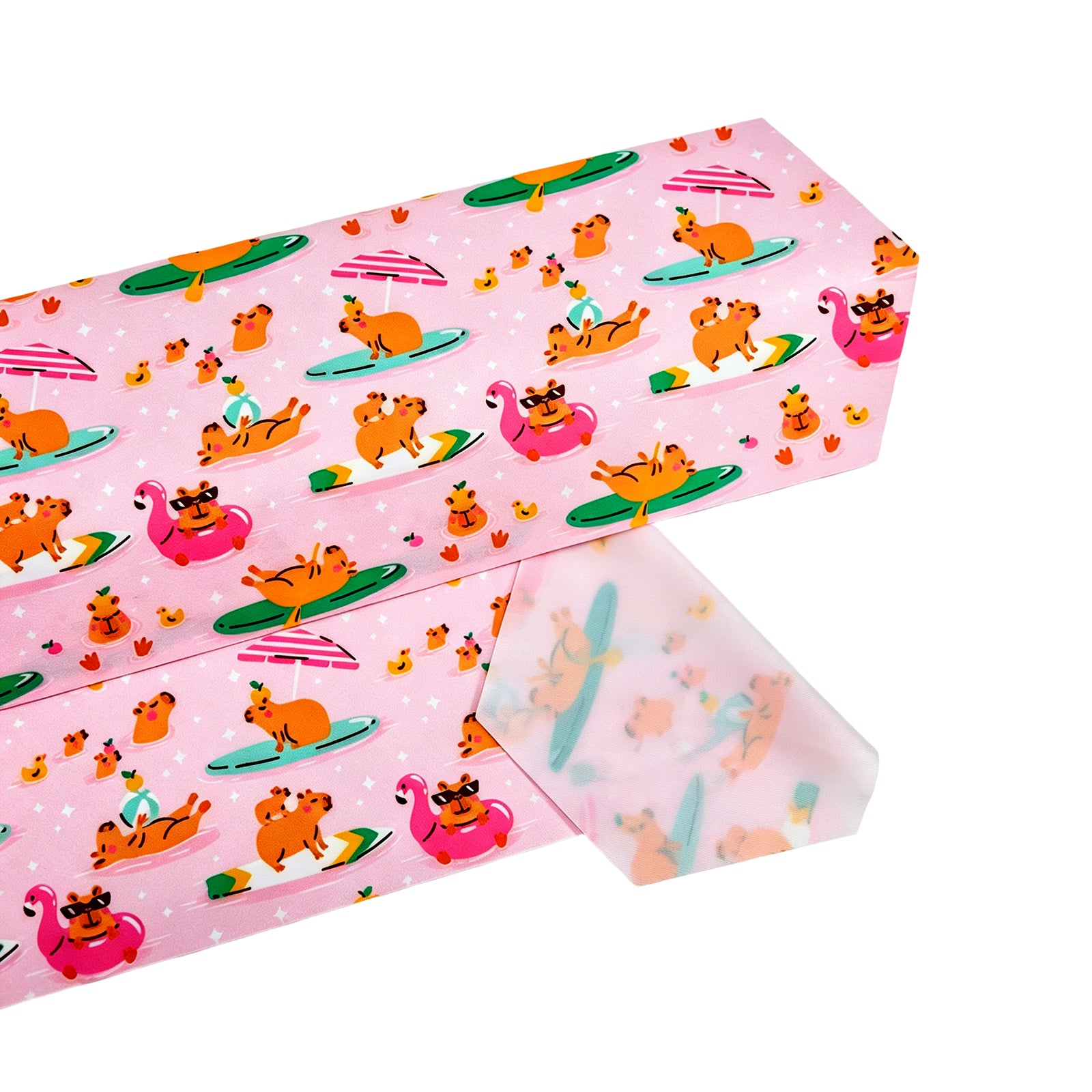 Angled view of several Flamingo Fun no-hair-pulling fabric strap for EasyStrap kids swim goggles