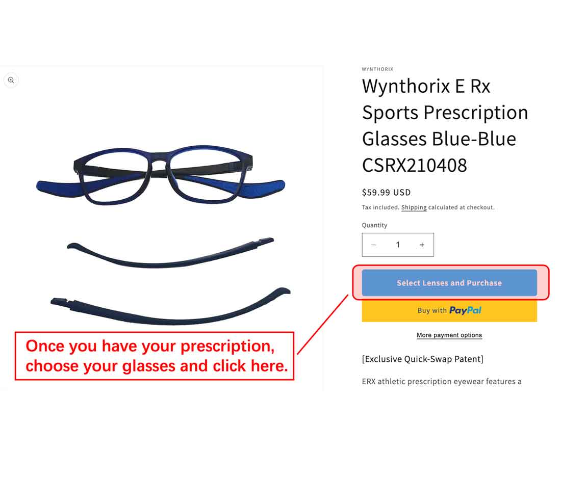 All Wynthorix sports optical lenses have a blue button. Click it to select your lenses and complete your purchase.