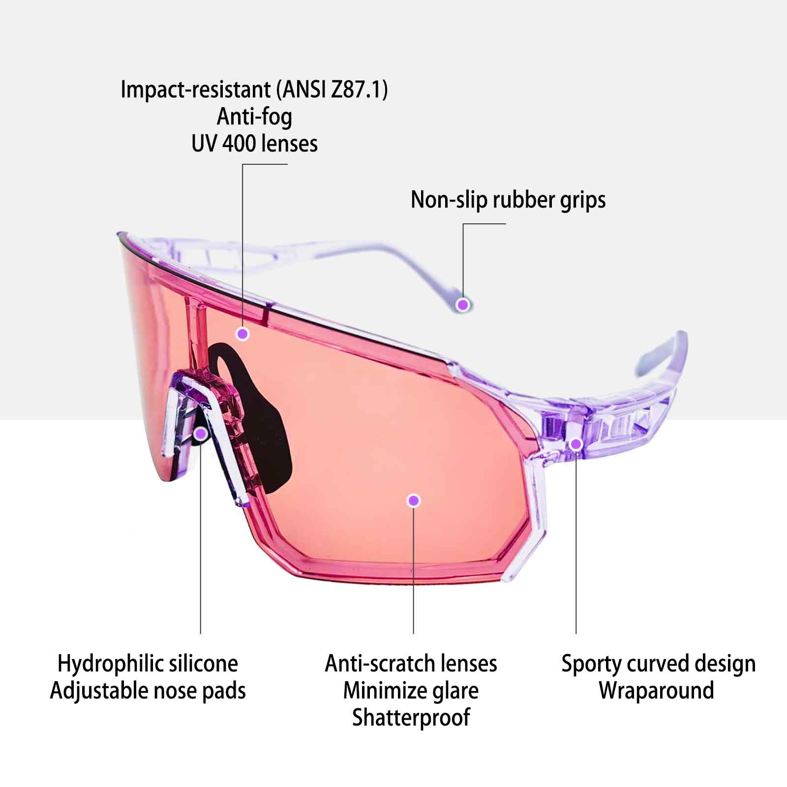 Pink rose tennis sunglasses are perfect for outdoor, are suitable for cloudy or low light.