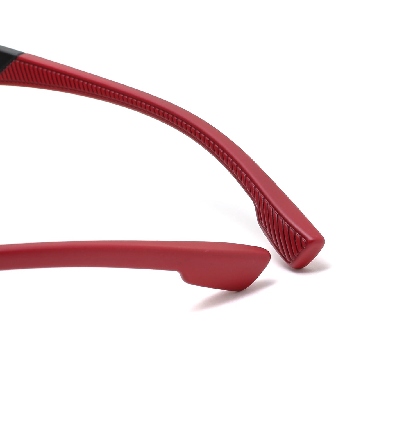 Prescription eyeglasses with clip-on sunglasses feature a grooved design on the temple tips for added stability and a sleek look.