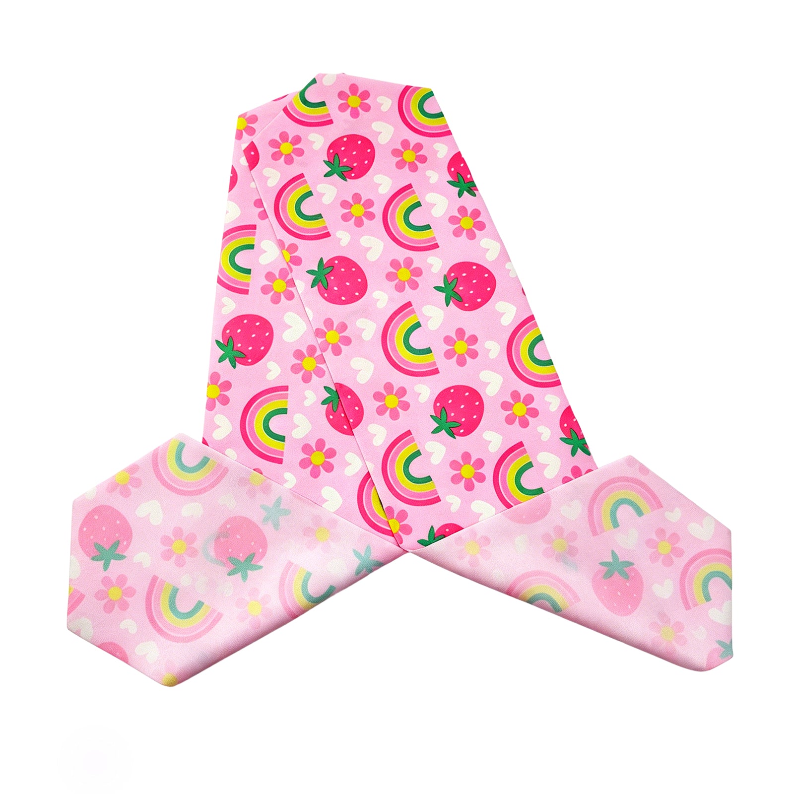 Stacked view of Strawberry Rainbow no-hair-pulling fabric strap for EasyStrap kids swim goggles