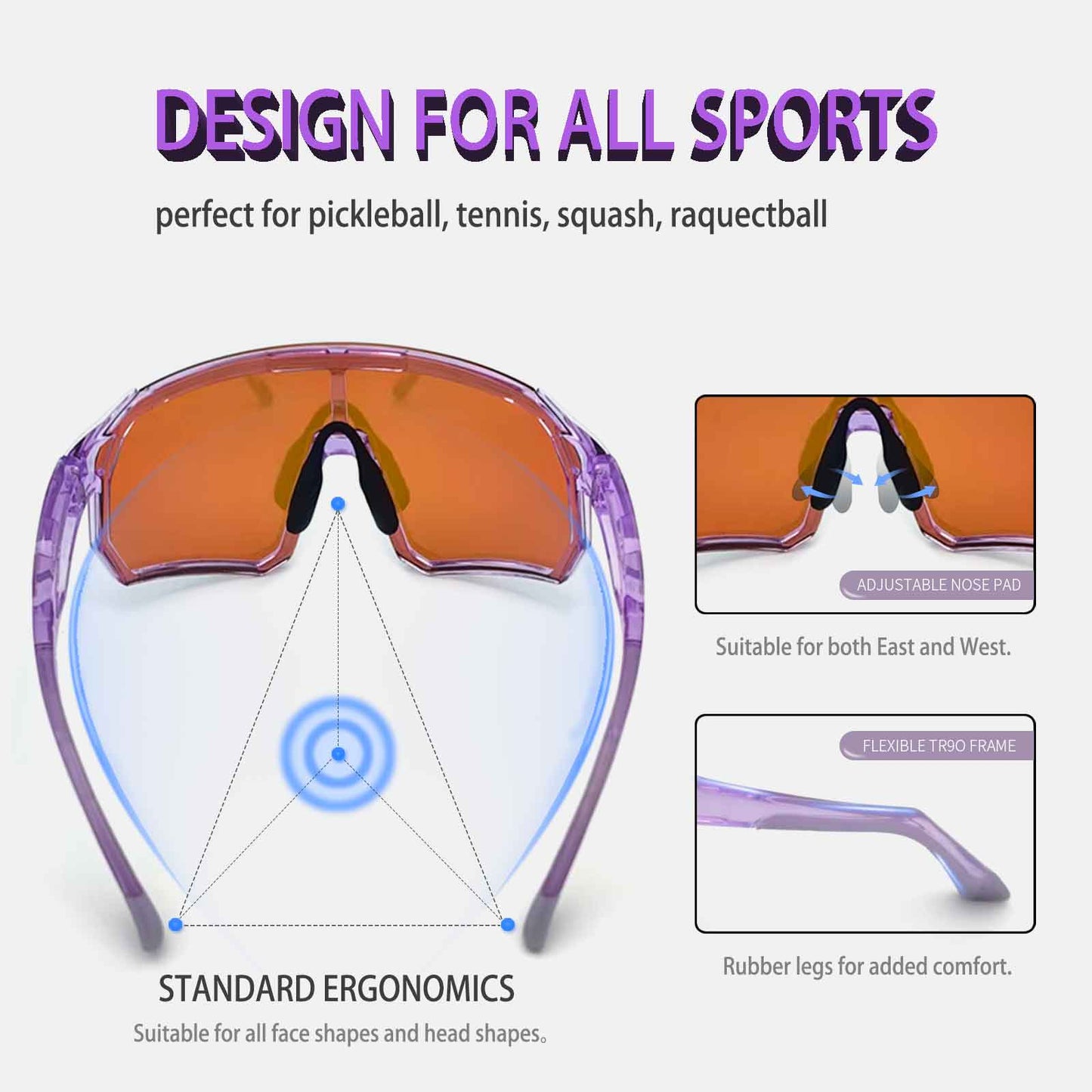 Wynthorix VeilGlam sports glasses offer interchangeable lenses in amber, pink rose, clear, and photochromic—perfect for indoor and outdoor play.