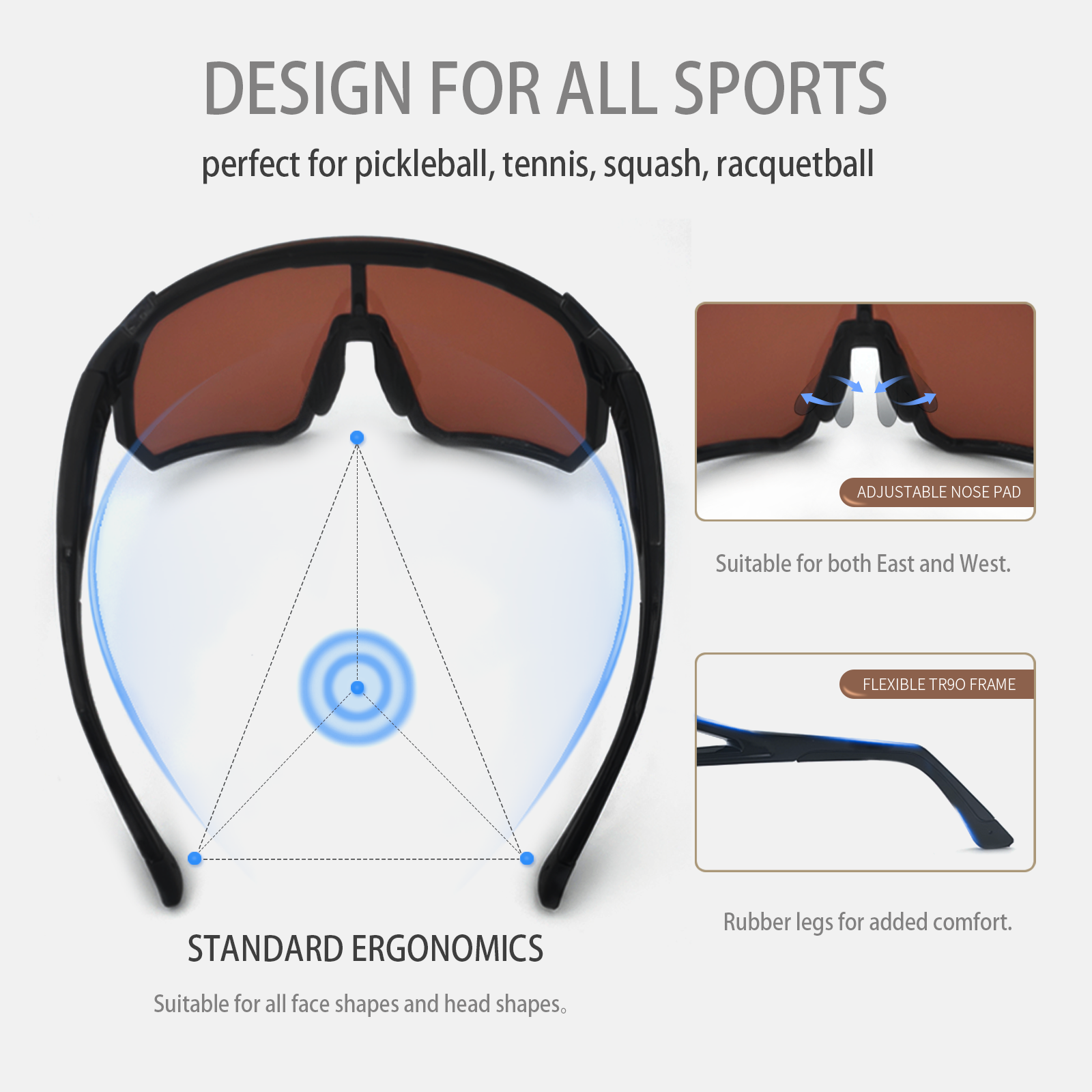 The deep ocean blue frame with amber lenses is designed specifically for sports, offering exceptional impact resistance—perfect for pickleball, tennis, racquetball, and squash.