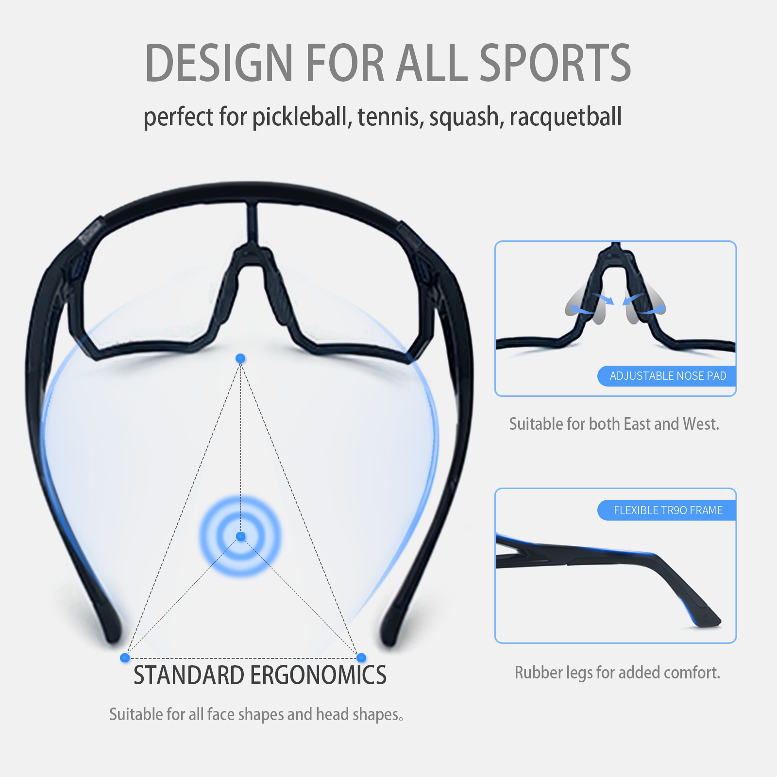 Wynthorix veilglam pickleball eye protection are standard ergonomics, suitable for all face shapes and head shapes.